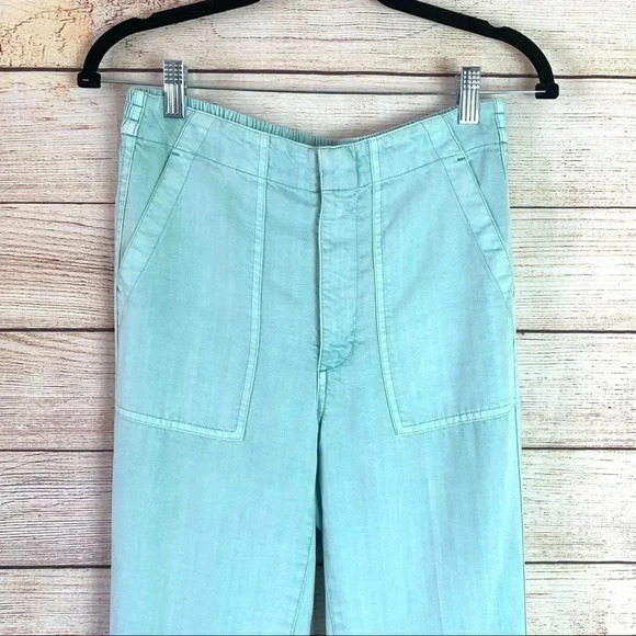 Crew Zip Up Sea Side Pants Mint Green Elastic Waist Slim Straight Leg - Picture 2 of 12